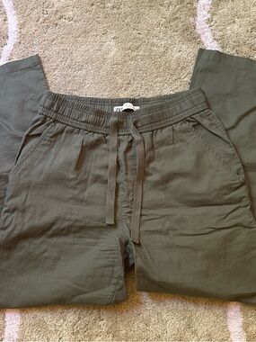 Zara Linen Olive Drawstring Relaxed Pants